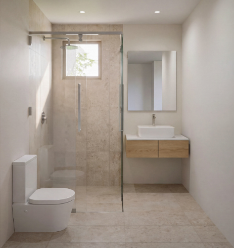 Render de un baño completo de una casa de Las Encinas, casas en San Mateo Atenco, Edo. Méx.
